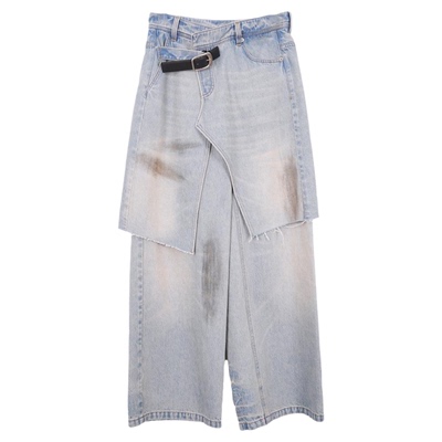 短句春夏经典双层裙裤直筒牛仔裤