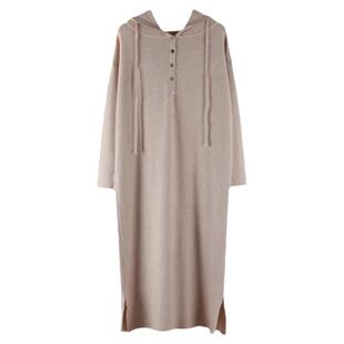 2025韩版新款连帽长款毛衣裙过膝盖宽松显瘦毛线卫衣裙针织连衣裙