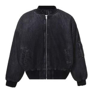 巴黎风 25SS Spring秀款泼漆做旧破坏牛仔飞行夹克多口袋外套棉服