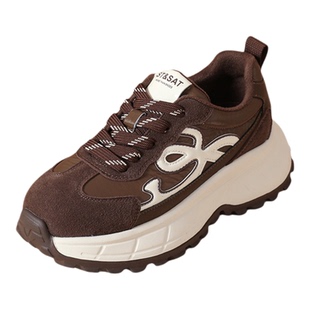 星期六软底户外运动鞋女款2025新款秋冬加绒增高休闲鞋棕色德训鞋