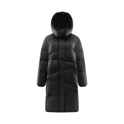 艾莱依长款鹅绒服女2025秋冬新款高级感绗缝宽松显瘦防风连帽外套