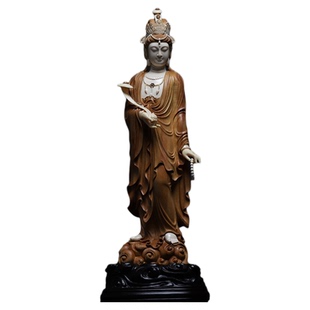 老山檀香木镶嵌猛犸牙雕工艺品神像佛像摆件【如意观音】收藏送礼