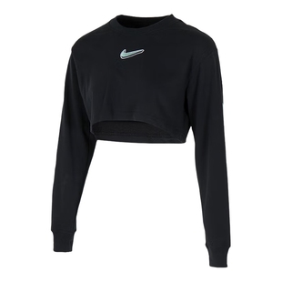 Nike耐克女子长袖T恤夏新款宽松印花高腰短款露脐上衣HV5006-010