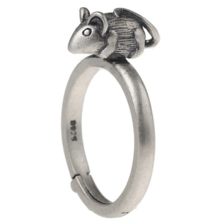 无忧纯银饰品小老鼠年生肖设计女款本命年个性开口古着食指戒指