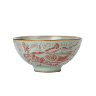 善窑厂善明心境青花釉里红汝窑茶具品茗杯拓片心经主人杯单杯大