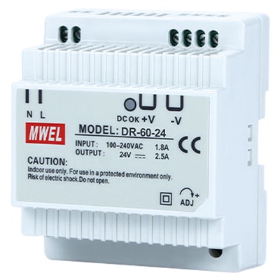 明伟DR-60W-24V2.5A 12V5A导轨式安装开关电源220转DC直流变压器