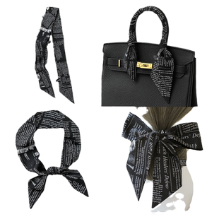 黑色长条小丝巾女春秋绑包包提手柄缠带丝带腕巾配饰发带飘带装饰