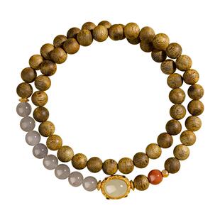 五台山莺歌绿奇楠沉香木手串和田玉南红转运珠天然木质文玩手链女