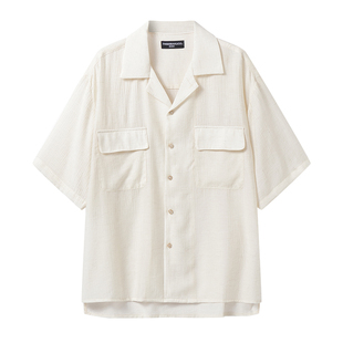 白口阳【观上月白】基础款空调薄款亚麻肌理感休闲纯色古巴领衬衫