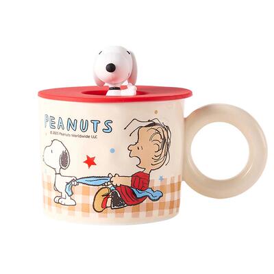 三福史努比阿贝贝陶瓷杯400ML 创意餐饮用品时尚水杯851020