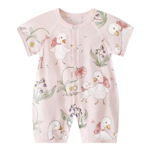 婴儿连体衣短袖夏季新生儿衣服宝宝女睡衣薄款春夏装纯棉夏天哈衣