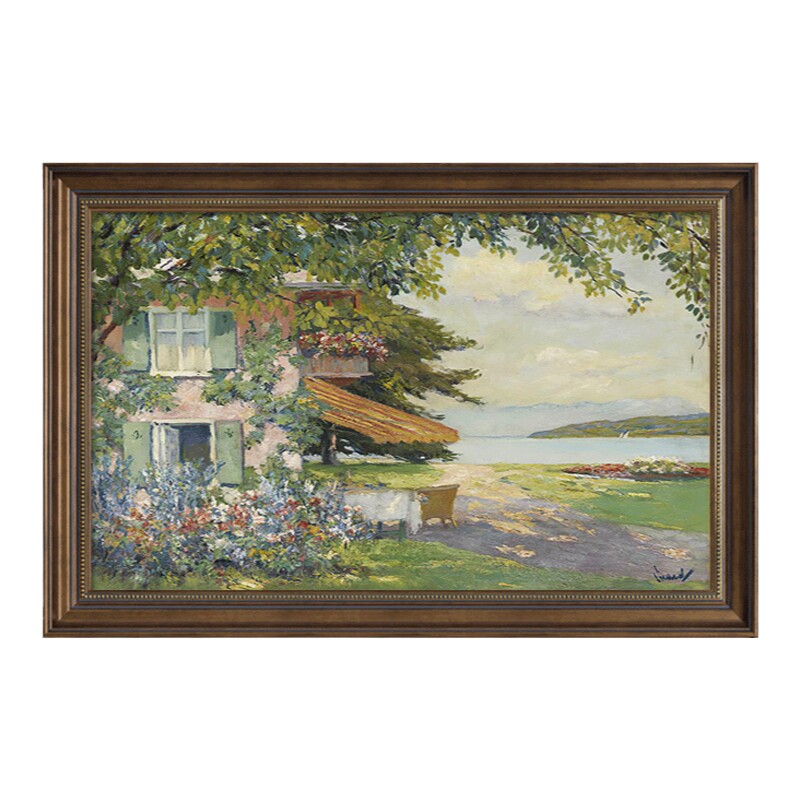 美式餐厅装饰画田园风景油画手绘玄关画挂画欧式法式复古客厅壁画