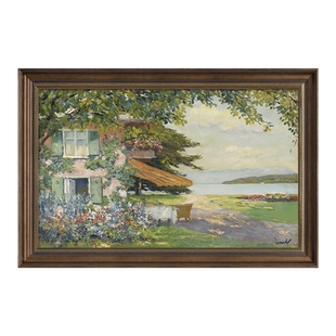 美式餐厅装饰画田园风景油画手绘玄关画挂画欧式法式复古客厅壁画