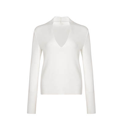 基础款后构想白色v领修身打底衫
