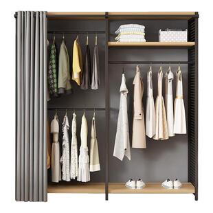 黑色洞洞板全包衣帽架卧室落地挂衣架步入式衣帽间架子金属货架