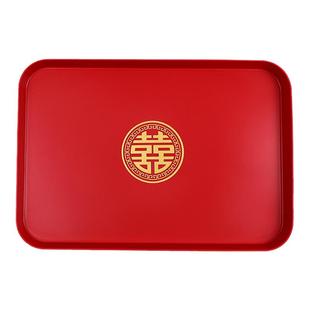 结婚托盘婚礼红色喜庆果盘婚宴喜字圆形敬茶盘婚庆用品方形喜糖盘