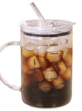 1000ml高硼硅玻璃杯带把手吸管杯