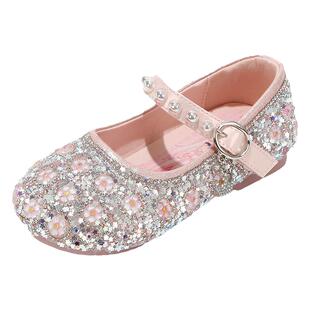 舞玛女童鞋子儿童爱莎公主小皮鞋2026新款春夏季女孩子走秀水晶鞋