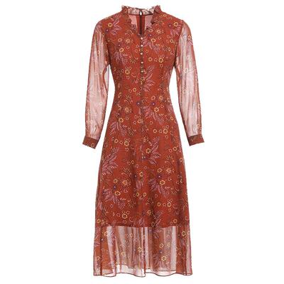 乔万尼高级精致感秋装新款连衣裙印花V领收腰显瘦商场同款EI3E239