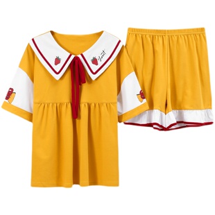 睡衣女夏季大码可爱韩版短袖两件套装薄款学生春秋天可外穿家居服