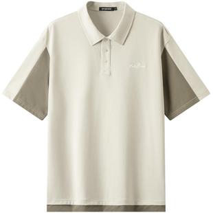 gxg.jeans男装 双色拼接设计字母绣花休闲短袖POLO衫男 25夏新款