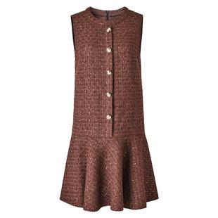 颜域优雅小香风连衣裙女士2025新款冬季咖色复古中长款裙子背心裙