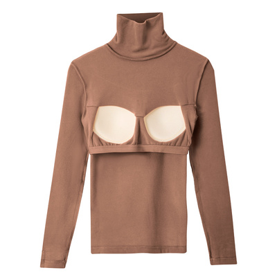 高领带胸垫德绒保暖内衣女单件上衣加绒加厚秋冬季长袖内穿打底衫