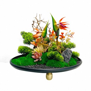 酒店餐桌花艺新中式仿真花会所大圆桌转盘摆件高档装饰摆件永生花