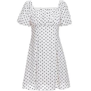 【FIVE PLUS 奥莱】连衣裙女法式波点高腰方领泡泡袖短裙子女夏装