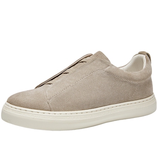 HauttonJeans男鞋2026春季新款休闲皮鞋反绒皮板鞋男厚底休闲鞋男