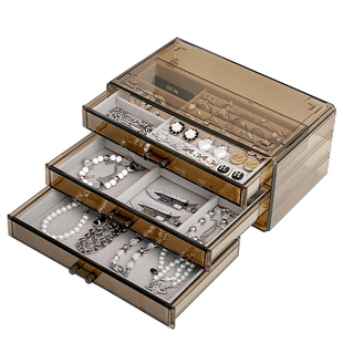 首饰收纳盒高级感轻奢耳环项链收拾盒大容量饰品抽屉整理盒抗氧化