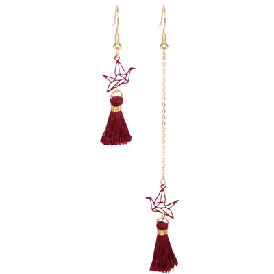 新年红古风剪纸千纸鹤流苏耳环
