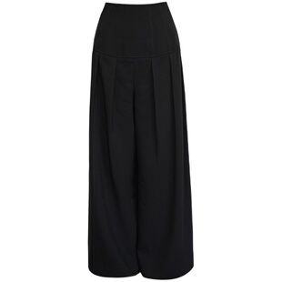 CHARMYO/摩登沙漏腰线高定亚麻羊毛R0W遮胯收腰龙骨裁剪阔腿裤