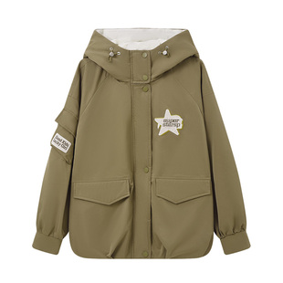 初中生外套加绒加厚新款秋冬季2025高中生大童少女连帽夹克青少年