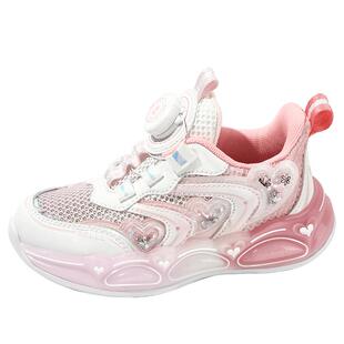 百丽童鞋新款女童闪灯鞋秋冬发光公主运动鞋透气网面休闲鞋亮灯鞋