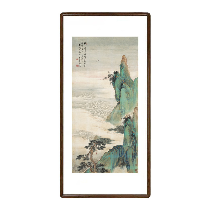 祁昆新中式青绿山水挂画茶室字画