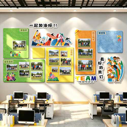 企业文化墙公告栏毛毡板公司员工风采照片展示墙办公室励志标语贴