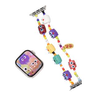 【小怪兽】适用于applewatchS11表带S10/9彩色多巴胺iwatch8创意表带可爱苹果手表se7/6/5/4/3代彩虹手链女夏