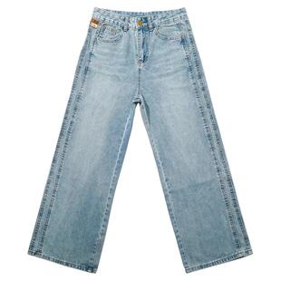 拉夏贝尔窄版直筒牛仔裤女春秋2026新款高腰显瘦小个子复古阔腿裤