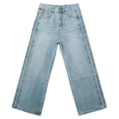 拉夏贝尔窄版直筒牛仔裤女春秋夏