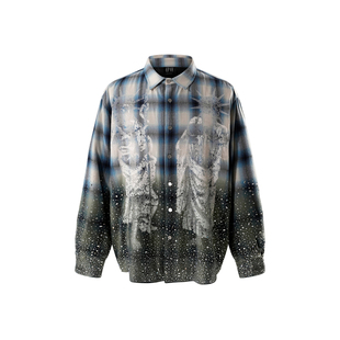 (TBHNP) theboyhasnopatience  教徒双圣不规则烫钻格纹衬衫长袖