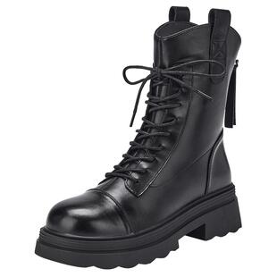 热风黑色马丁靴女2025年冬季新款百搭厚底休闲短靴时装靴子女鞋子