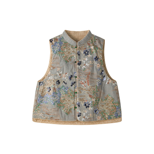 JINGJING2025新款“雾兰金绣”100棉重磅手工刺绣羊驼绒夹棉马甲