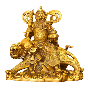 纯黄铜赵公明摆件武财神赵公明骑虎财神爷铜像家用公司店铺供奉像