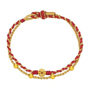 潮宏基好事发生黄金手链串珠足金双层手绳转运珠金币5D硬金女礼物