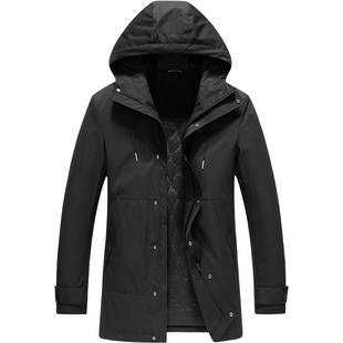 七匹狼夹克外套男士2025新款秋季中长款黑色风衣休闲连帽上衣男装