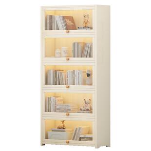 实木儿童书架落地置物架实木书柜客厅家用奶油风收纳柜多层展示柜