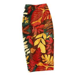 复古花裙子女秋冬油画高腰碎花长裙红色包臀半身裙花色鹿皮绒包裙