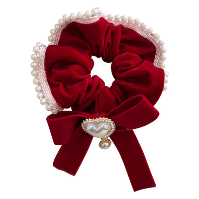 儿童过年皇冠头饰女童红色大肠发圈宝宝气质新年头绳高弹力橡皮筋