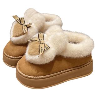 高跟棉拖鞋女厚底包跟家居爱心拖鞋冬季加绒加厚棉鞋外穿保暖防寒